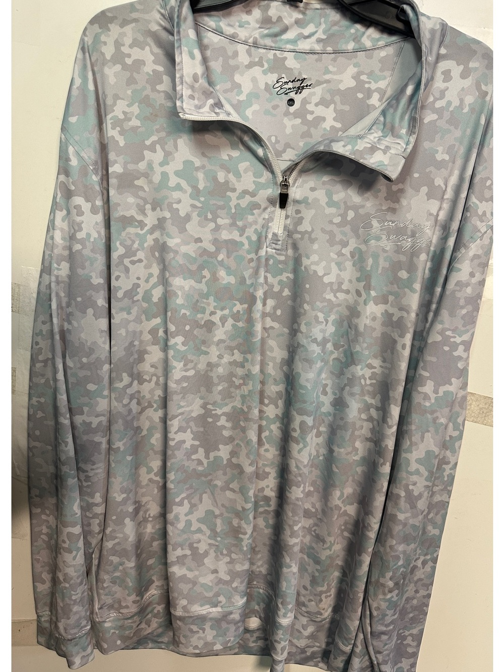 SUNDAY SWAG Long-Sleeve Quarter-Zip Shirt - Light Gray & Seafoam Camo size XXL